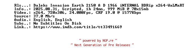 NFO for the release Daleks.Invasion.Earth.2150.A.D.1966.iNTERNAL.BDRip.x264-WaLMaRT by WaLMaRT