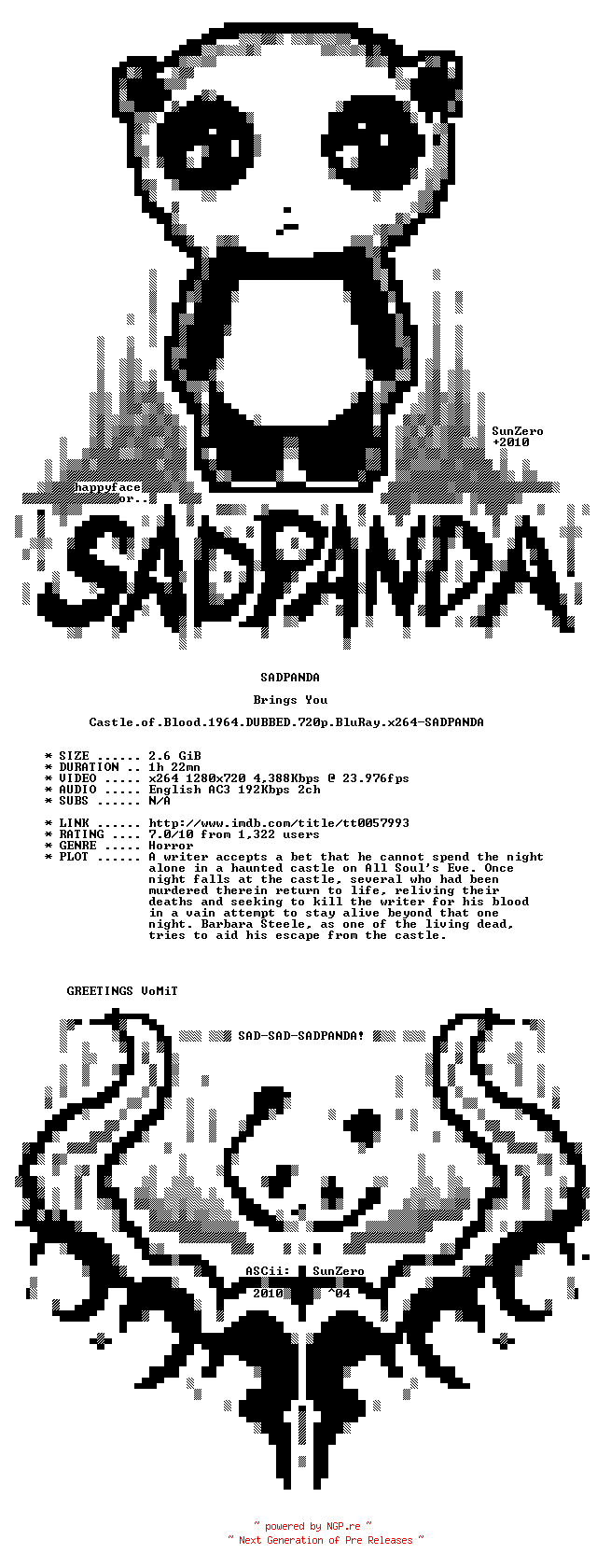 NFO for the release Castle.of.Blood.1964.DUBBED.720p.BluRay.x264-SADPANDA by SADPANDA