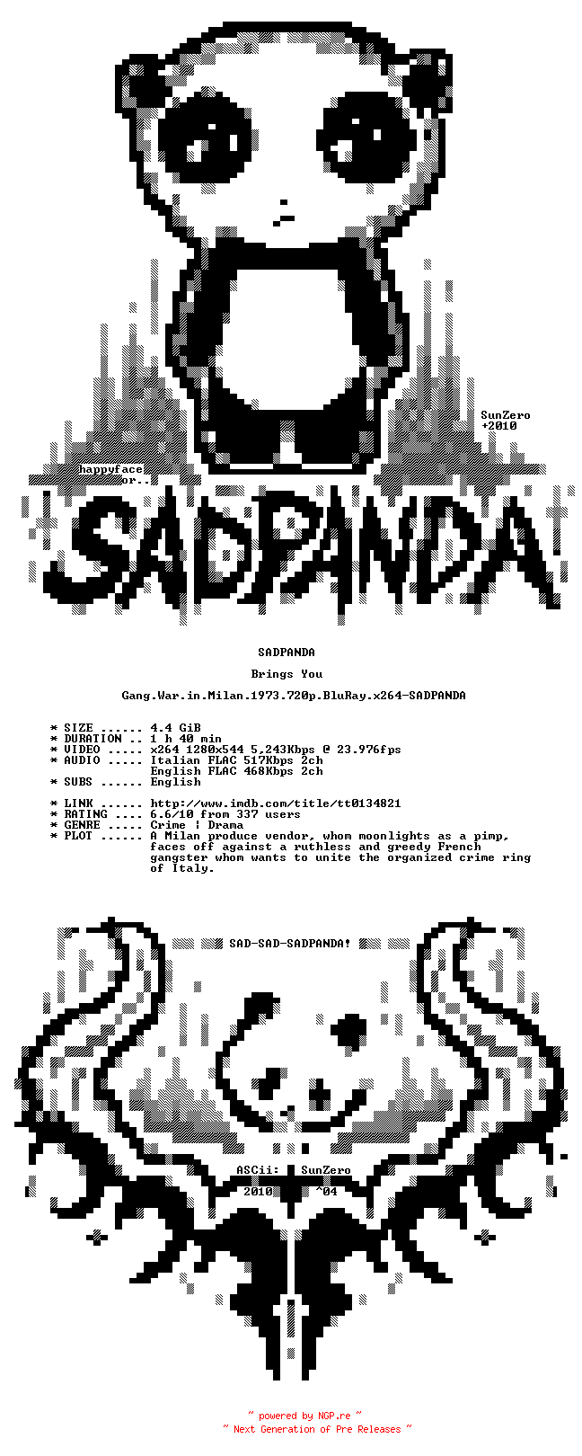 NFO for the release Gang.War.in.Milan.1973.720p.BluRay.x264-SADPANDA by SADPANDA