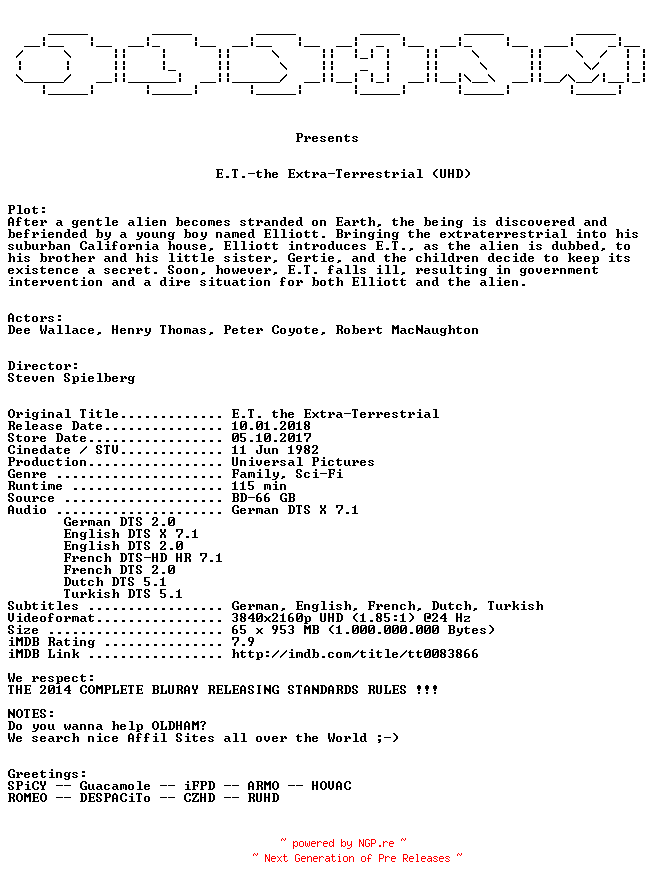NFO for the release E.T.-.the.Extra.-.Terrestrial.1982.MULTi.COMPLETE.UHD.BLURAY-OLDHAM by OLDHAM