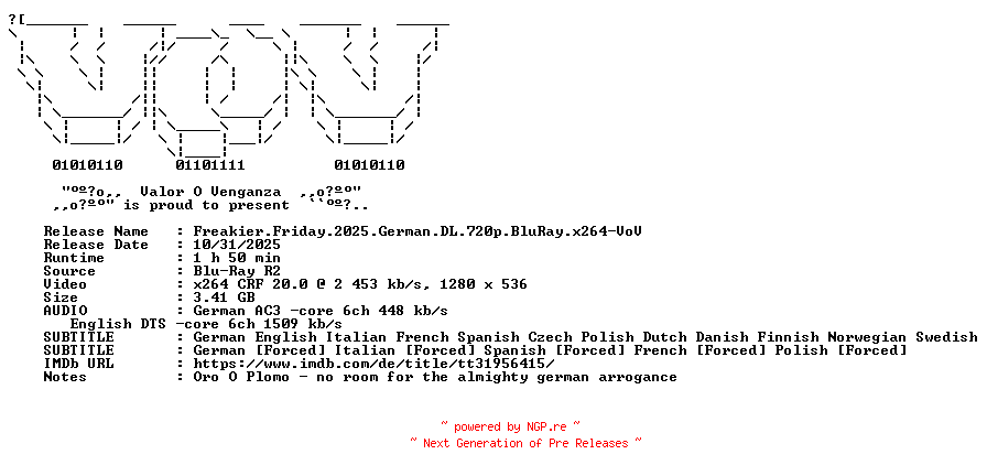 NFO for the release Freakier.Friday.2025.German.DL.720p.BluRay.x264-VoV by VoV
