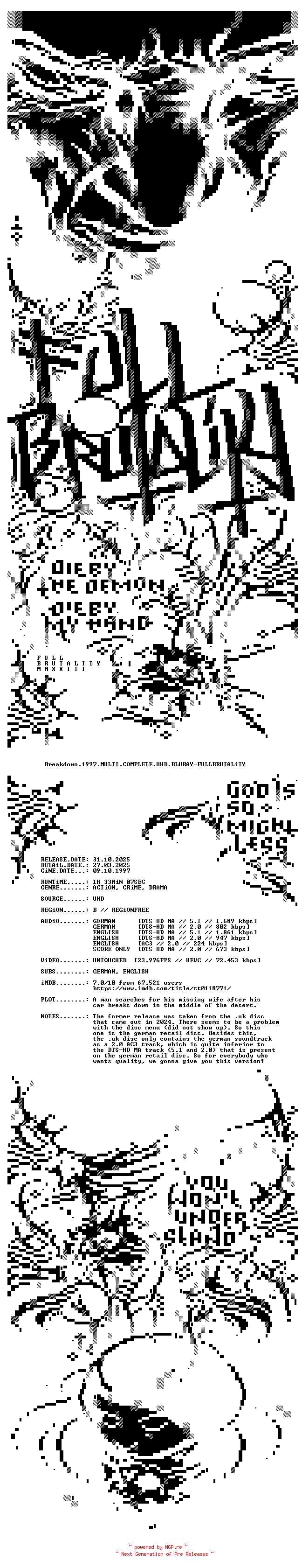 NFO for the release Breakdown.1997.MULTI.COMPLETE.UHD.BLURAY-FULLBRUTALiTY by FULLBRUTALiTY