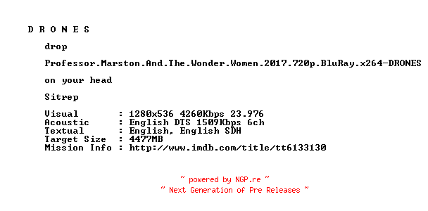 NFO for the release Professor.Marston.And.The.Wonder.Women.2017.720p.BluRay.x264-DRONES by DRONES