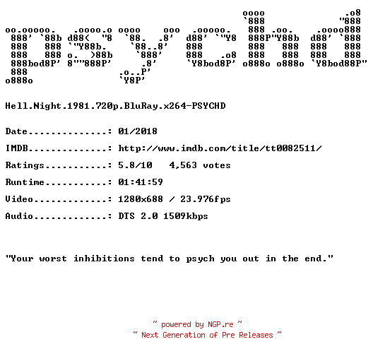 NFO for the release Hell.Night.1981.720p.BluRay.x264-PSYCHD by PSYCHD