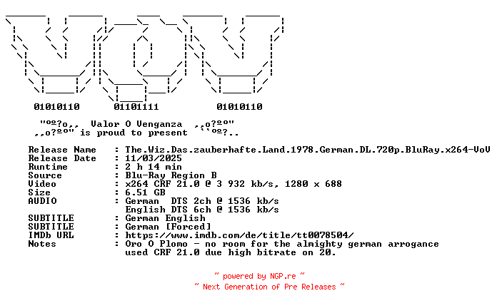 NFO for the release The.Wiz.Das.zauberhafte.Land.1978.German.DL.720p.BluRay.x264-VoV by VoV