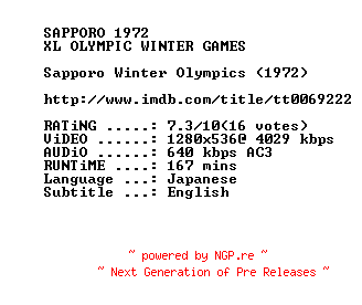 NFO for the release Saporro.Winter.Olympic.Games.1972.720p.BluRay.x264-SUMMERX by SUMMERX