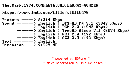 NFO for the release The.Mask.1994.COMPLETE.UHD.BLURAY-GUHZER by GUHZER