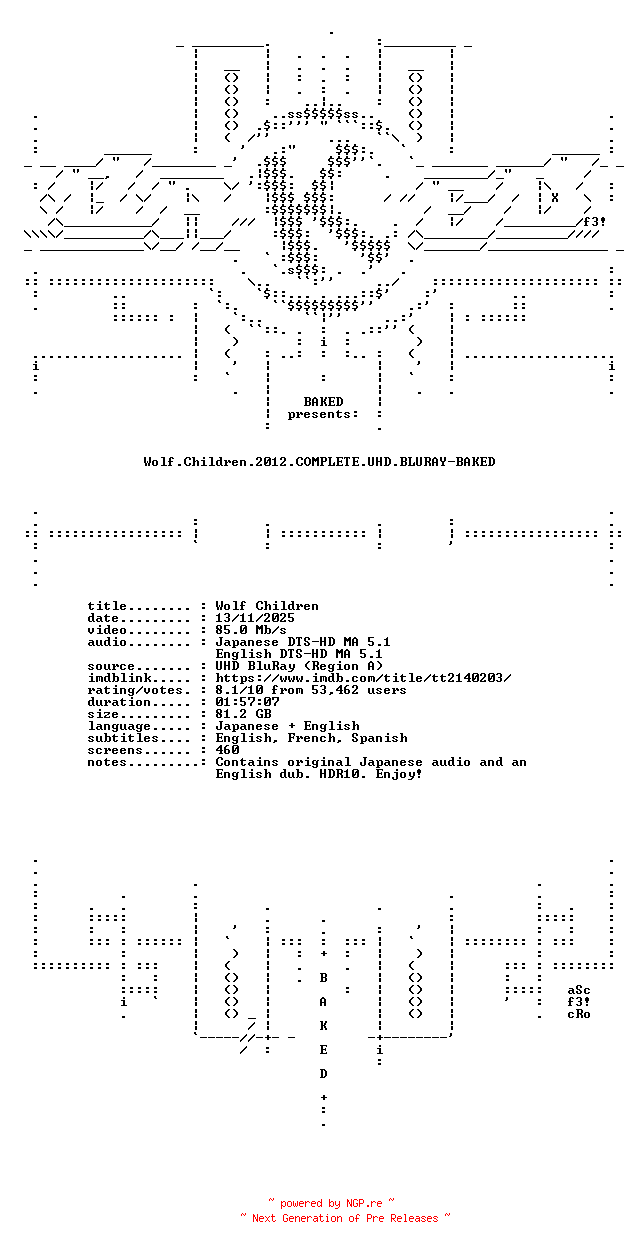 NFO for the release Wolf.Children.2012.COMPLETE.UHD.BLURAY-BAKED by BAKED