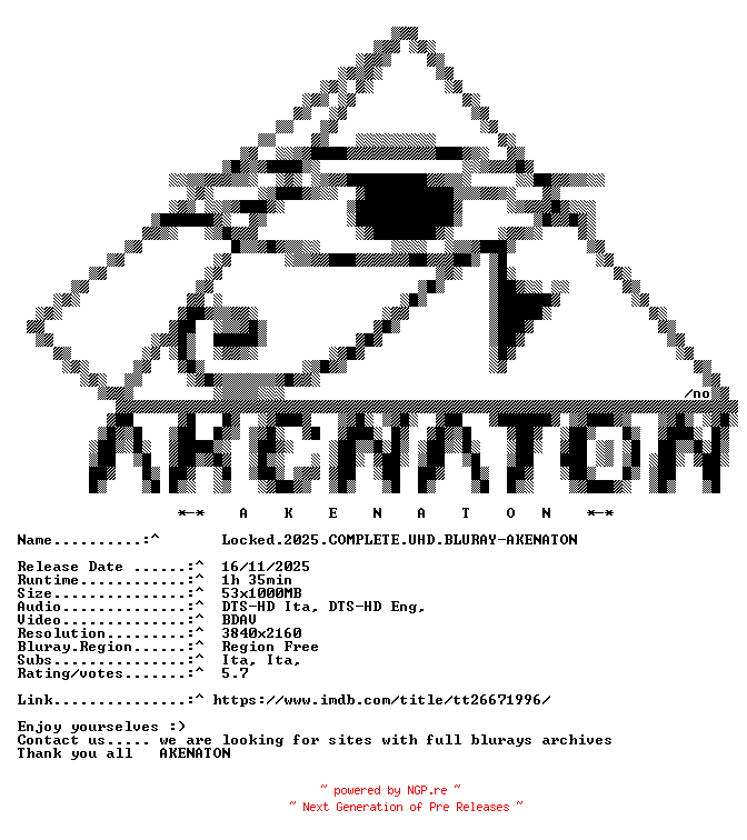 NFO for the release Locked.2025.COMPLETE.UHD.BLURAY-AKENATON by AKENATON