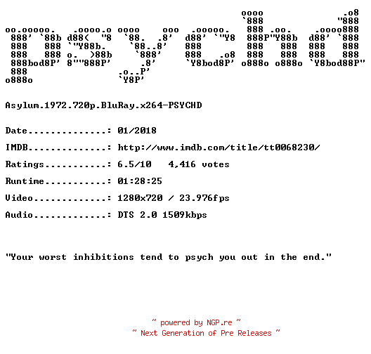 NFO for the release Asylum.1972.720p.BluRay.x264-PSYCHD by PSYCHD