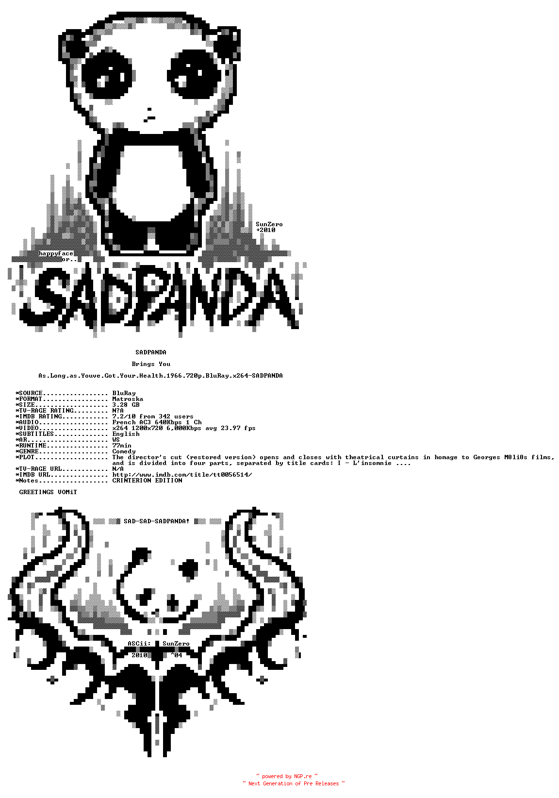 NFO for the release As.Long.as.Youve.Got.Your.Health.1966.720p.BluRay.x264-SADPANDA by SADPANDA
