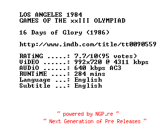 NFO for the release 16.Days.of.Glory.1986.720p.BluRay.x264-SUMMERX by SUMMERX