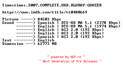 NFO for the release Timecrimes.2007.COMPLETE.UHD.BLURAY-GUHZER by GUHZER