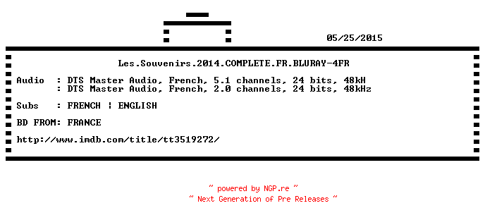 NFO for the release Les.Souvenirs.2014.COMPLETE.FR.BLURAY-4FR by 4FR