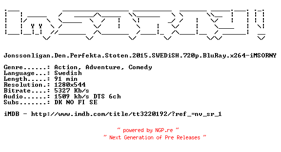 NFO for the release Jonssonligan.Den.Perfekta.Stoten.2015.SWEDiSH.720p.BluRay.x264-iMSORNY by iMSORNY
