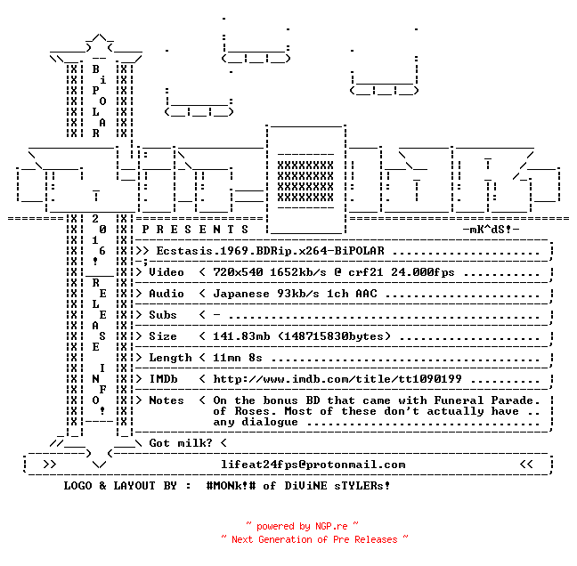 NFO for the release Ecstasis.1969.BDRip.x264-BiPOLAR by BiPOLAR