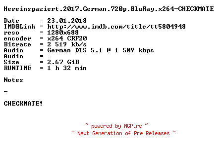 NFO for the release Hereinspaziert.2017.German.720p.BluRay.x264-CHECKMATE by CHECKMATE