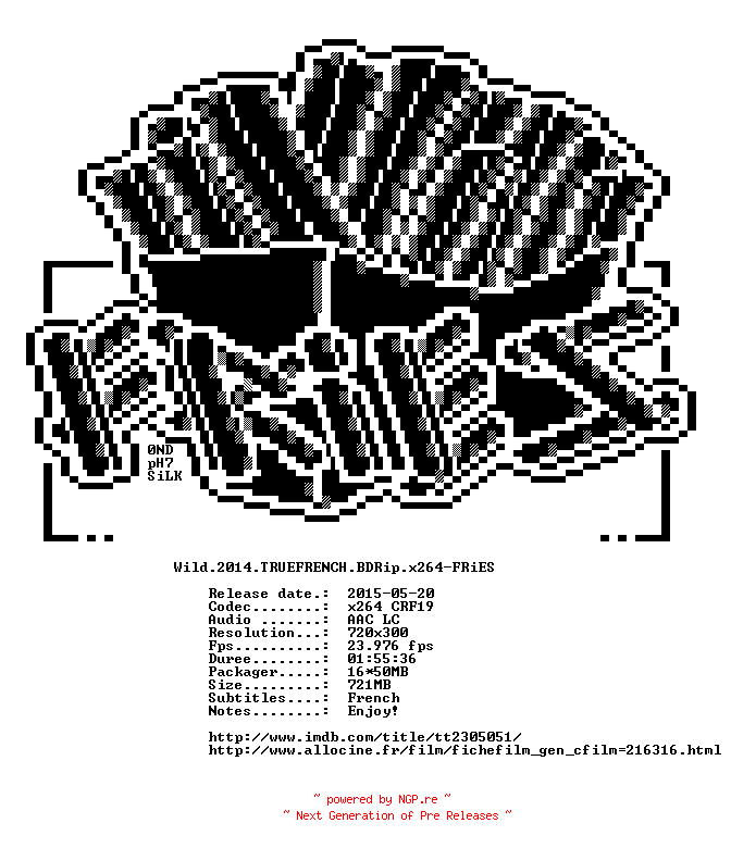 NFO for the release Wild.2014.TRUEFRENCH.BDRip.x264-FRiES by FRiES