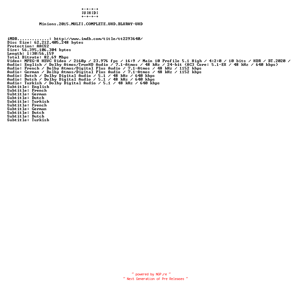 NFO for the release Minions.2015.MULTi.COMPLETE.UHD.BLURAY-UHD by UHD