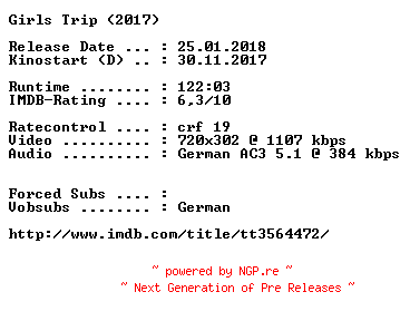NFO for the release Girls.Trip.German.2017.AC3.BDRip.x264-COiNCiDENCE by COiNCiDENCE