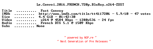 NFO for the release Le.Convoi.2016.FRENCH.720p.BluRay.x264-ZEST by ZEST