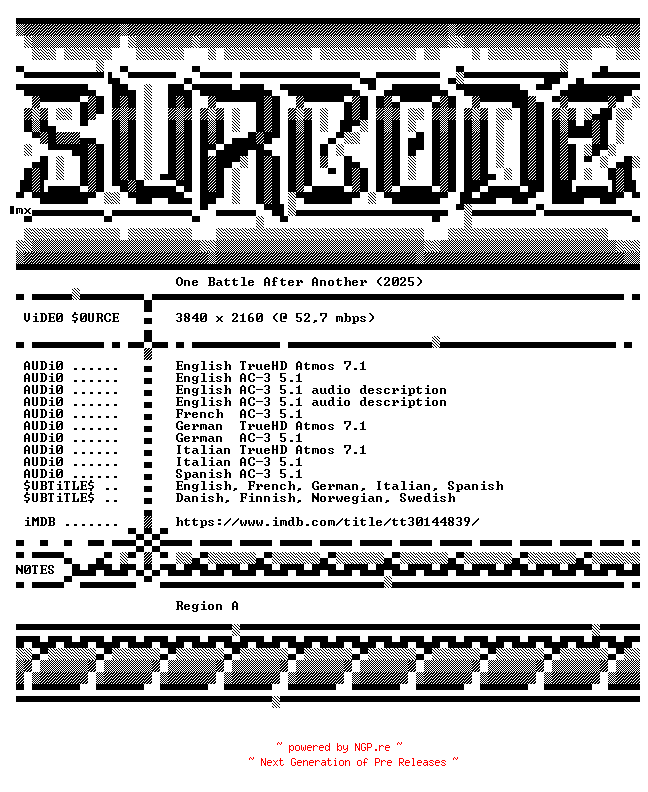 NFO for the release One.Battle.After.Another.2025.COMPLETE.UHD.BLURAY-SURCODE by SURCODE