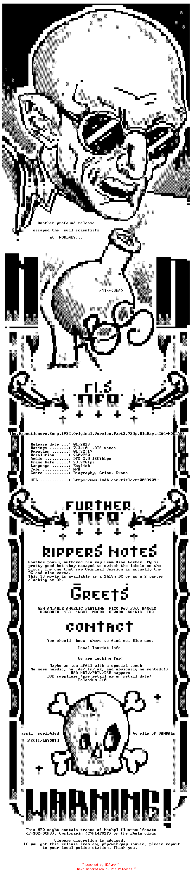 NFO for the release The.Executioners.Song.1982.Original.Version.Part2.720p.BluRay.x264-NODLABS by NODLABS