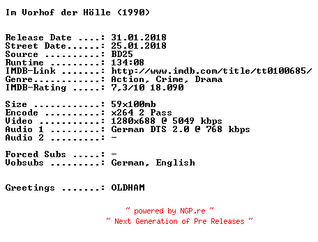 NFO for the release Im.Vorhof.der.Hoelle.1990.German.720p.BluRay.x264-SPiCY by SPiCY