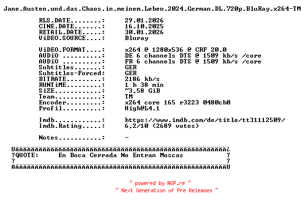 NFO for the release Jane.Austen.und.das.Chaos.in.meinem.Leben.2024.German.DL.720p.BluRay.x264-TM by TM