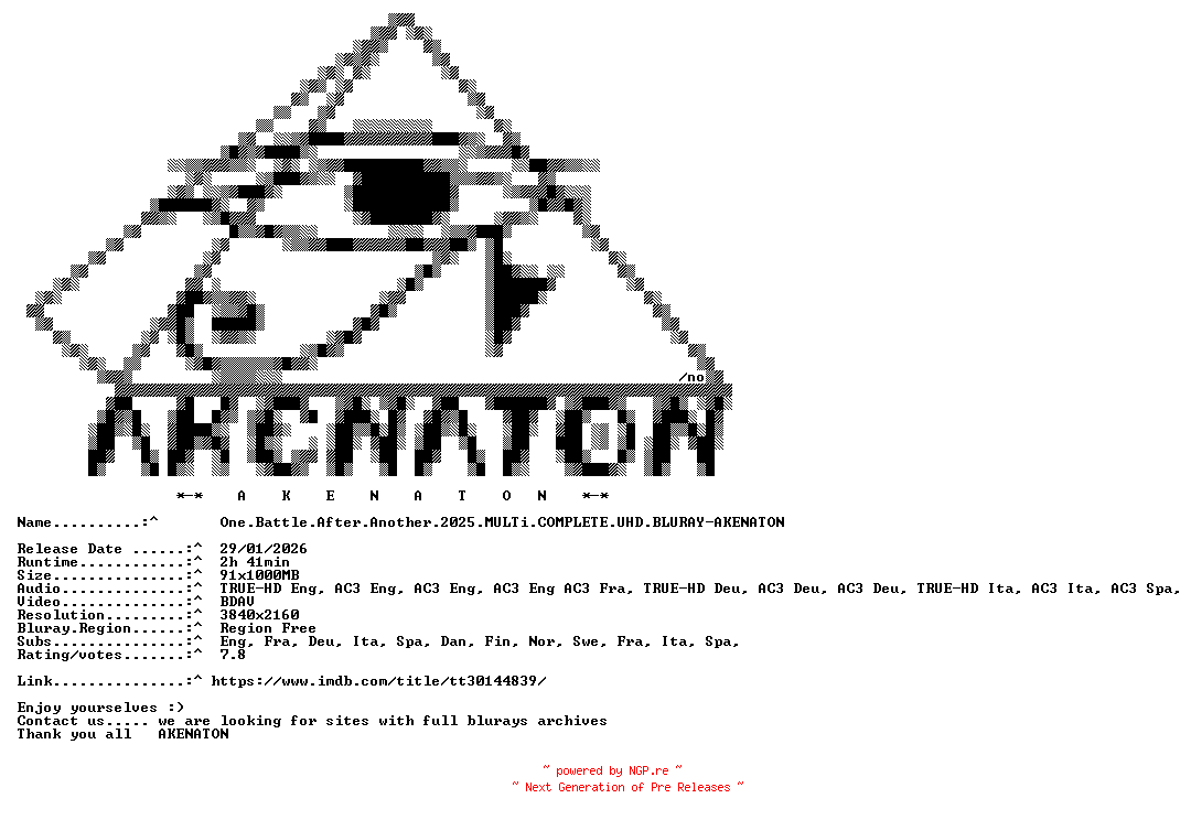 NFO for the release One.Battle.After.Another.2025.MULTi.COMPLETE.UHD.BLURAY-AKENATON by AKENATON