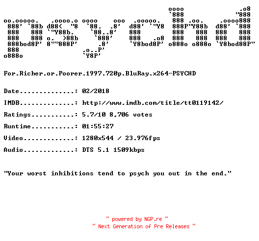 NFO for the release For.Richer.or.Poorer.1997.720p.BluRay.x264-PSYCHD by PSYCHD