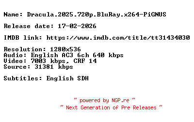 NFO for the release Dracula.2025.720p.BluRay.x264-PiGNUS by PiGNUS