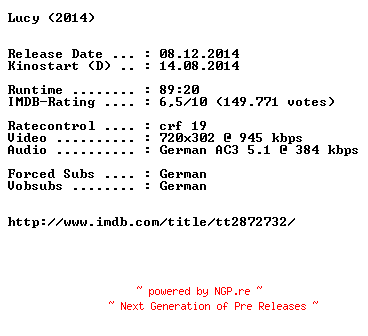 NFO for the release Lucy.German.BDRiP.x264-EXQUiSiTE by EXQUiSiTE