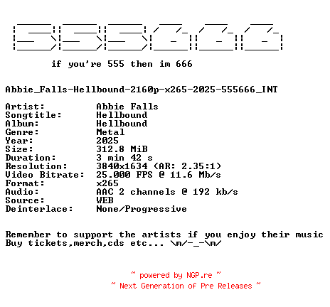 NFO for the release Abbie_Falls-Hellbound-2160p-x265-2025-555666_INT by 555666_INT