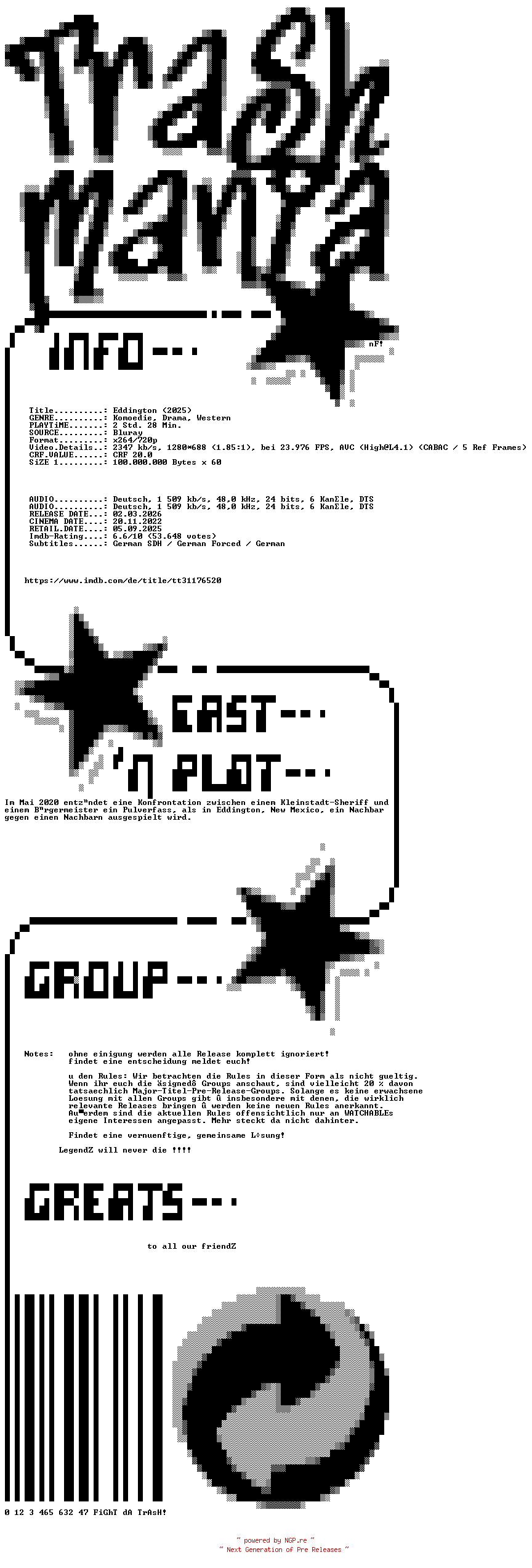 NFO for the release Eddington.2025.German.DL.720p.BluRay.x264-TM by TM