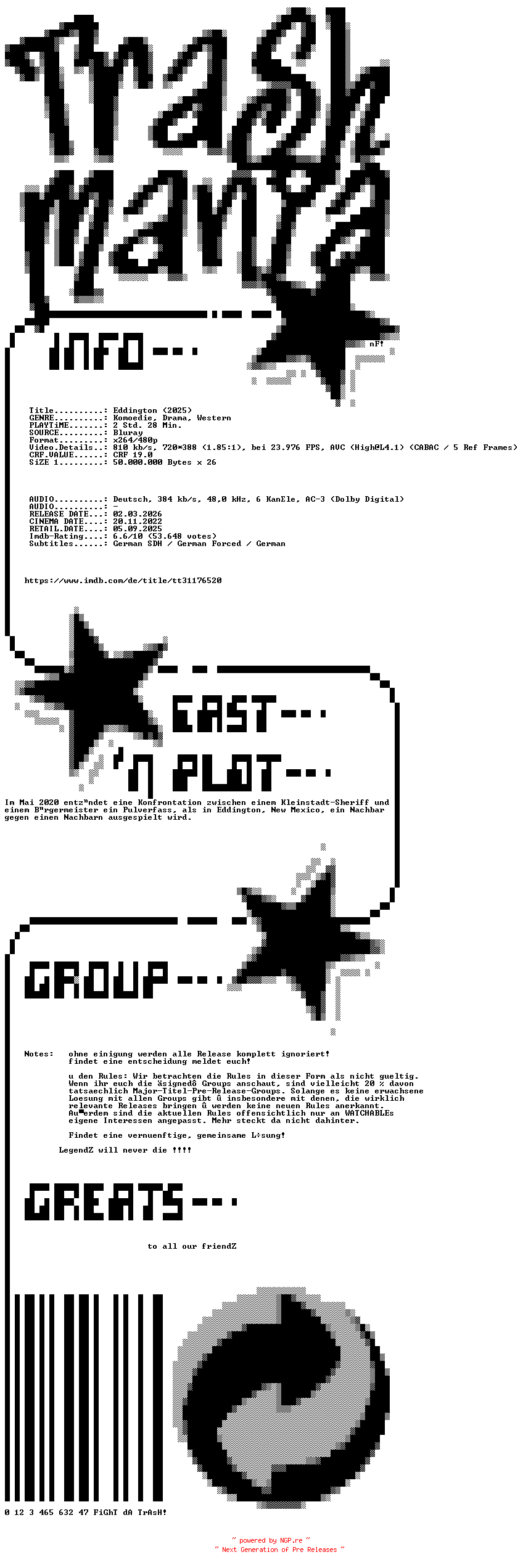 NFO for the release Eddington.German.2025.AC3.BDRip.x264-TM by TM