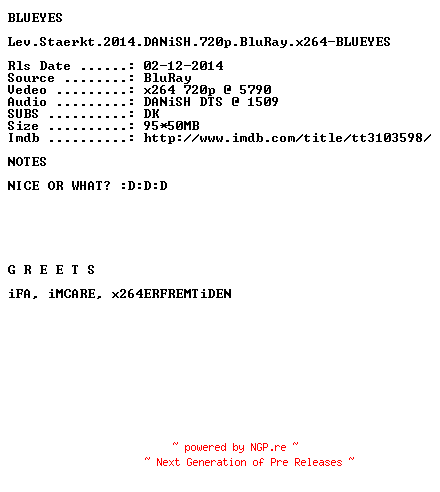 NFO for the release Lev.Staerkt.2014.DANiSH.720p.BluRay.x264-BLUEYES by BLUEYES
