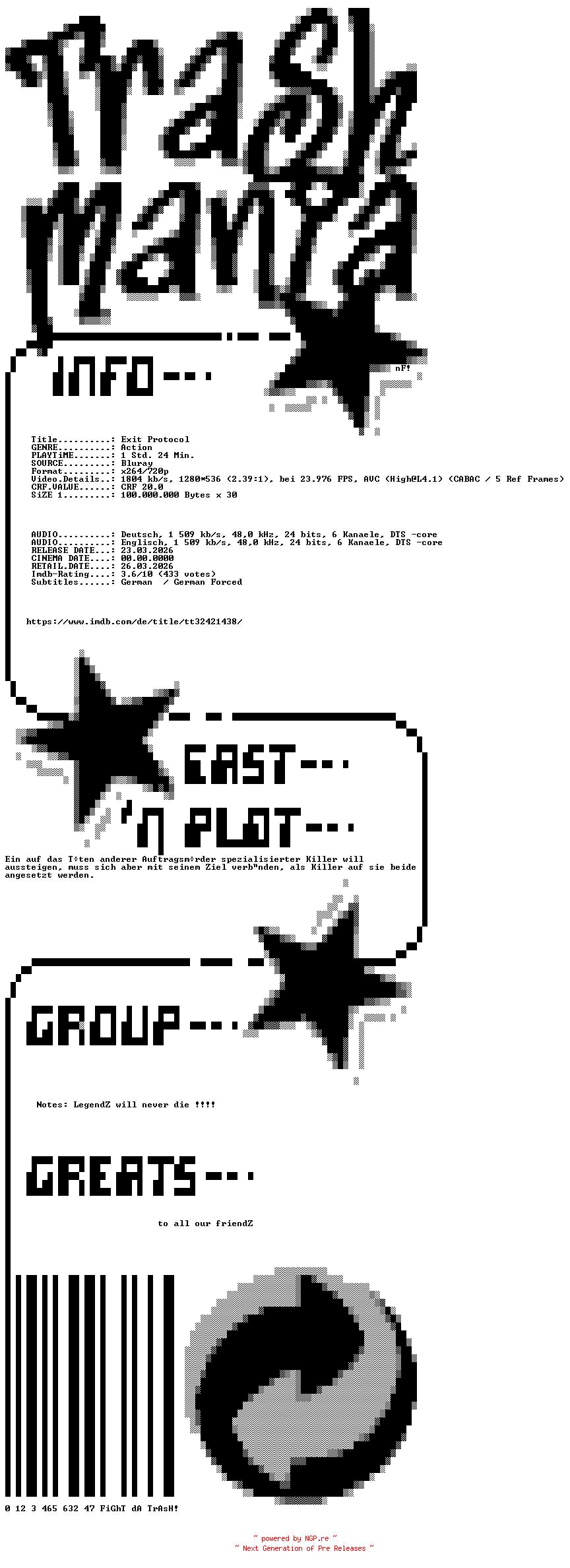 NFO for the release Exit.Protocol.2025.German.DL.720p.BluRay.x264-TM by TM