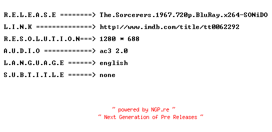 NFO for the release The.Sorcerers.1967.720p.BluRay.x264-SONiDO by SONiDO