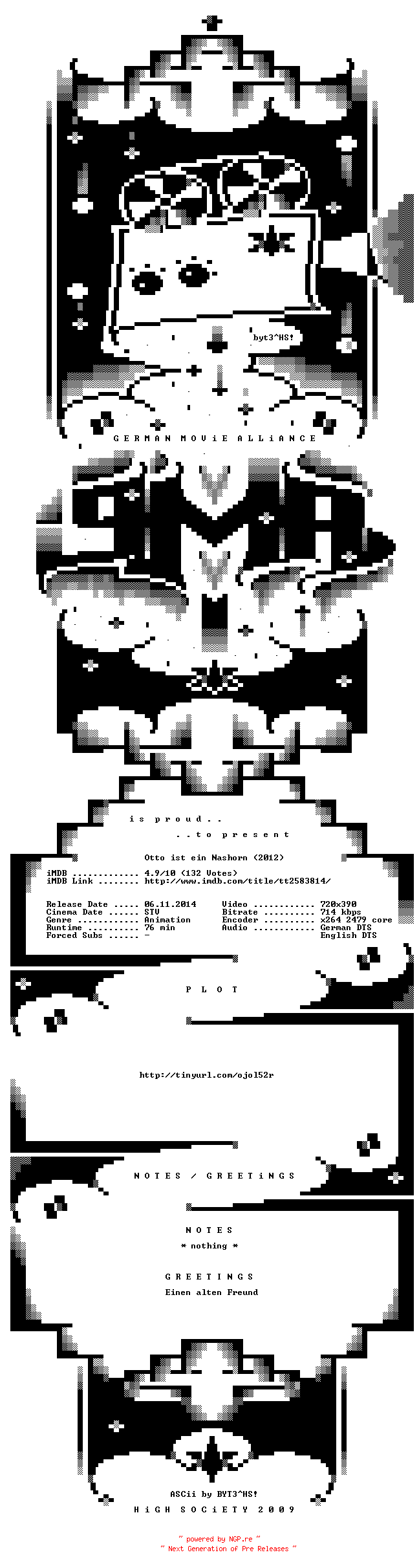NFO for the release Otto.ist.ein.Nashorn.2013.German.BDRiP.x264-GMA by GMA