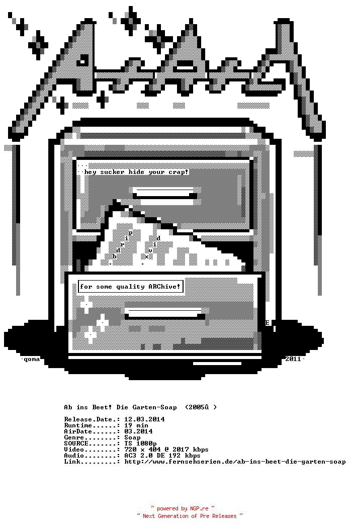 NFO for the release Ab.ins.Beet.Die.Garten.Soap.-.Spezial.German.AC3.HDTVRip.x264-ARC by ARC