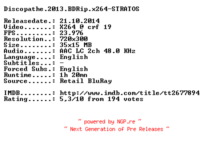 NFO for the release Discopathe.2013.BDRip.x264-STRATOS by STRATOS