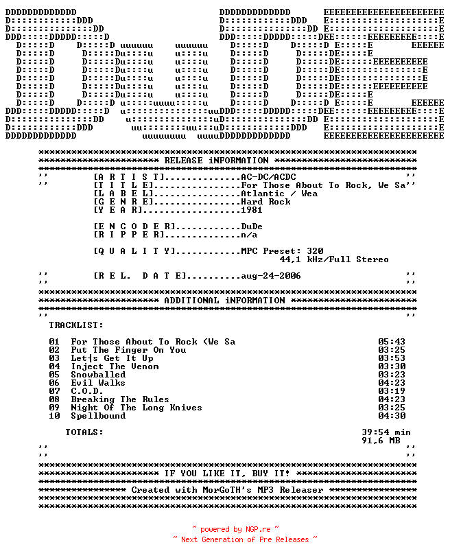 NFO for the release AC-DC_for_Those_About_to_Rock_We_Salute_You-1981-DuDE by DuDE