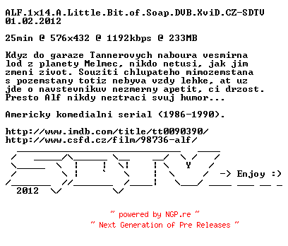 NFO for the release ALF.1x14.A.Little.Bit.of.Soap.DVB.XviD.CZ-SDTV by SDTV