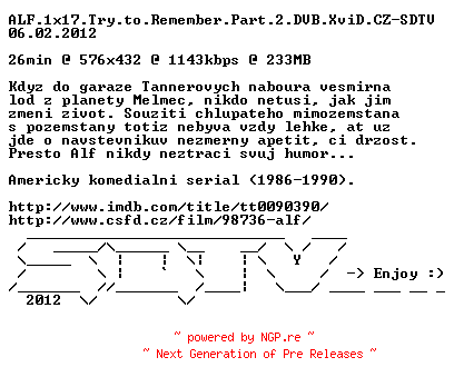 NFO for the release ALF.1x17.Try.to.Remember.Part.2.DVB.XviD.CZ-SDTV by SDTV