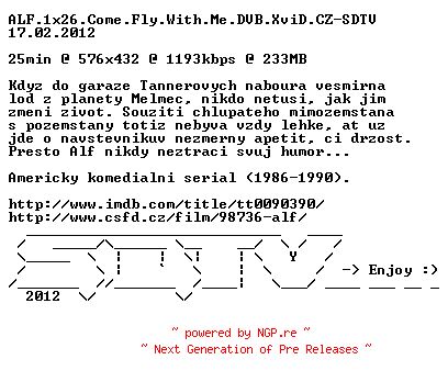 NFO for the release ALF.1x26.Come.Fly.With.Me.DVB.XviD.CZ-SDTV by SDTV