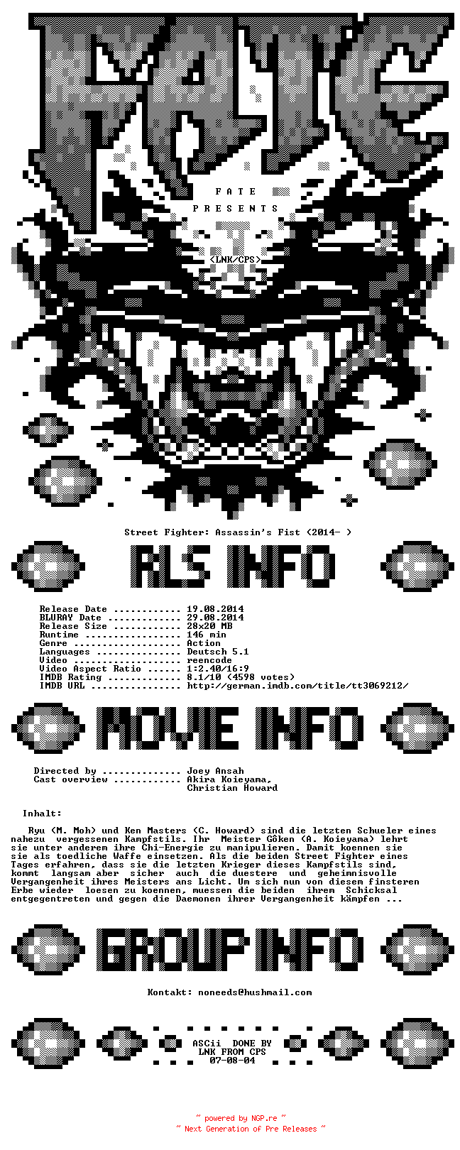 NFO for the release Street.Fighter.Assassins.Fist.German.2014.AC3.BDRiP.x264-FATE by FATE