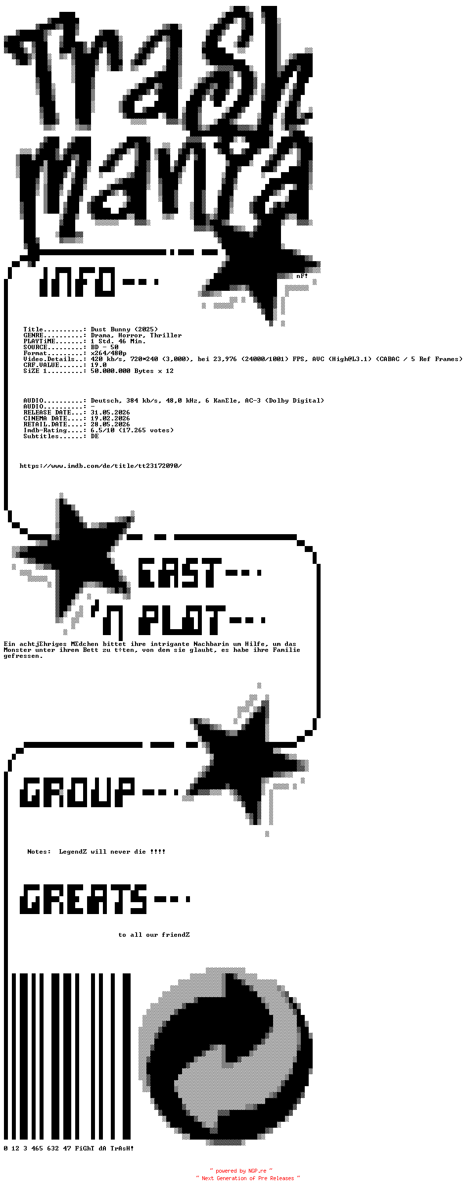 NFO for the release Dust.Bunny.German.2025.AC3.BDRip.x264-TM by TM