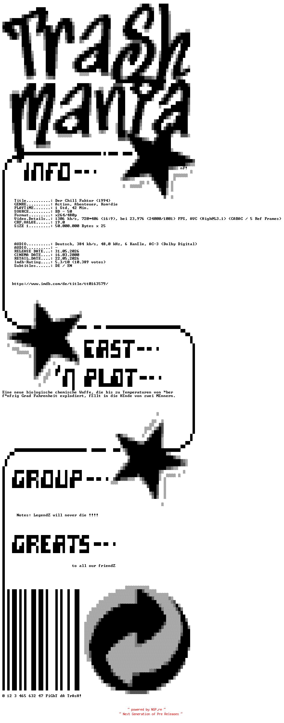 NFO for the release Der.Chill.Faktor.German.1999.AC3.BDRip.x264-TM by TM