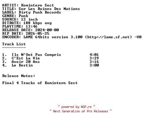 NFO for the release Komintern_Sect-Sur_Les_Ruines_Des_Nations-Vinyl-FR-2024-SDR by SDR